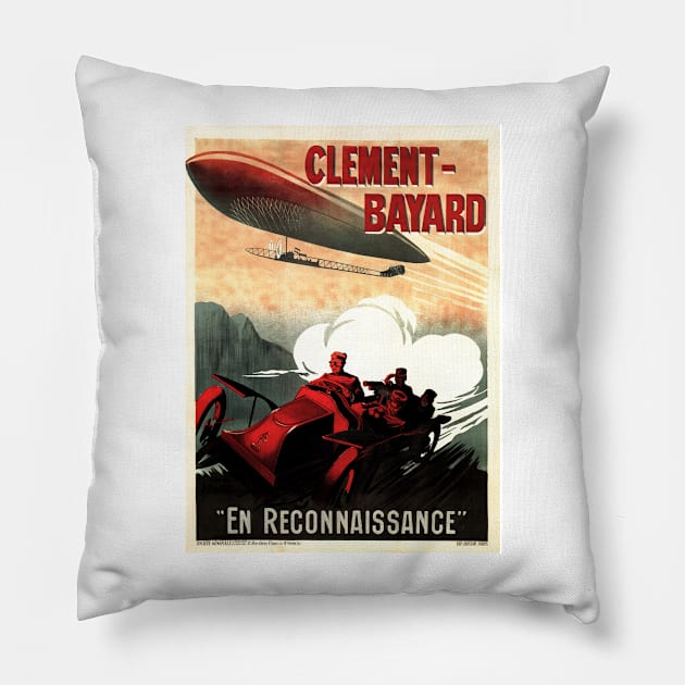 French Clement Bayard En Reconnaissance Auto Racing Vintage Car Pillow by vintageposters