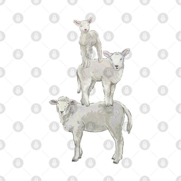 Cute Lambs Stand On Top Of Each Other by okpinsArtDesign