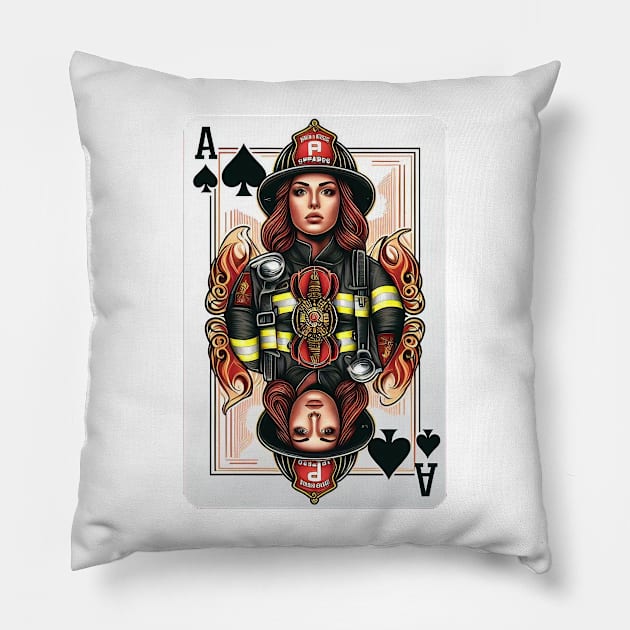 Female Firefighter Playing Card Ace Of Spades Pillow by Dmytro
