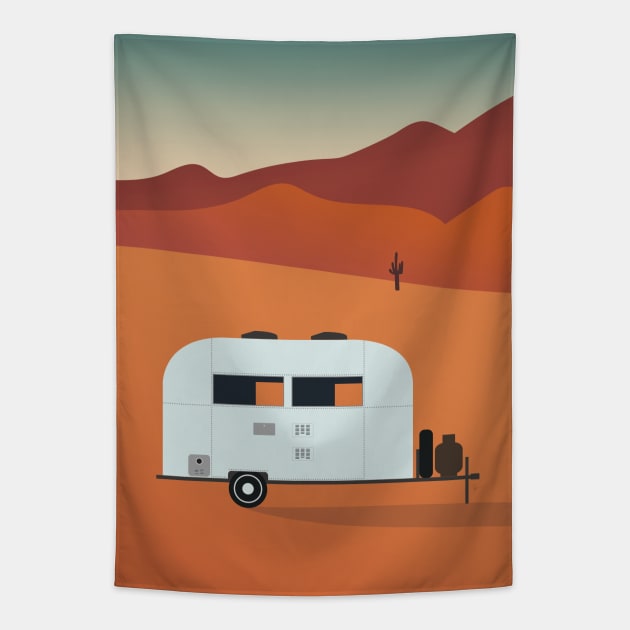 Camper in the Desert at Sunset Tapestry by lymancreativeco