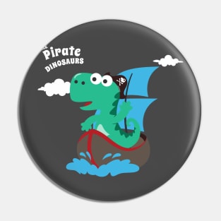 Vector illustration of dinosaur pirate on a ship at the sea Pin