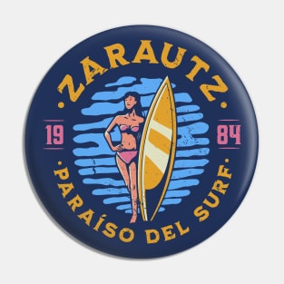 Vintage Zarautz, Spain Surfer's Paradise // Retro Surfing 1980s Badge Pin