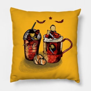 Skeleton Coffee Cups horror Pillow