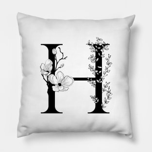 Letter H Monogram - Floral Initial Pillow