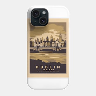 Vintage Retro Dublin Cityscape Art Sticker Phone Case