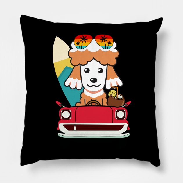 Funny poodle driving a car Pillow by Pet Station