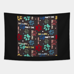 pawty time – paw prints on brown seamless repeat pattern Tapestry