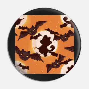 spooky halloween pattern with cat-bats orange Pin