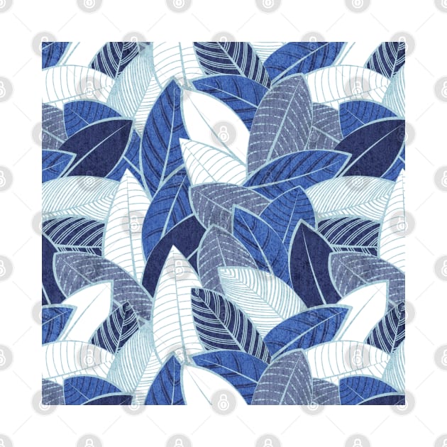 Leaf wall // pattern // navy royal and pale blue leaves pastel blue lines by SelmaCardoso