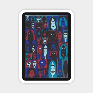 36 Faces in Blue and Red Magnet