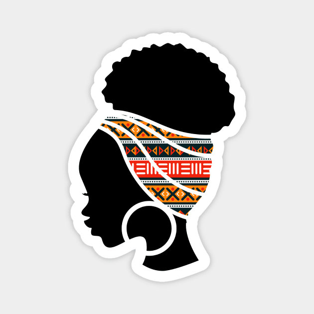 Afro Hair Woman with African Pattern Headwrap Magnet by logiamerch