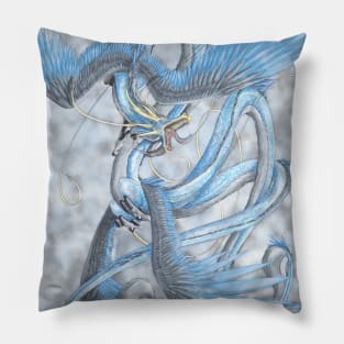 Moon Dragon Blue Pillow