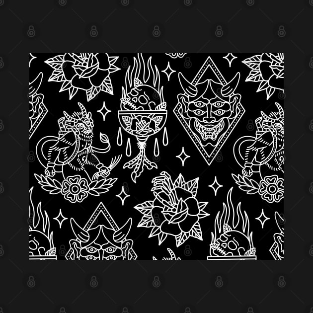 Black and White Traditional Tattoo Flash Pattern by radquoteshirts