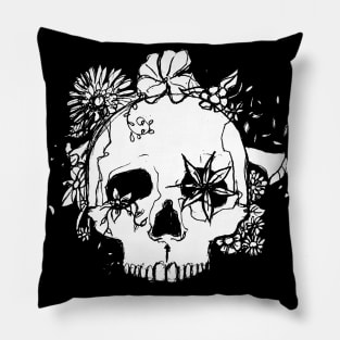 skull and flowers Pillow