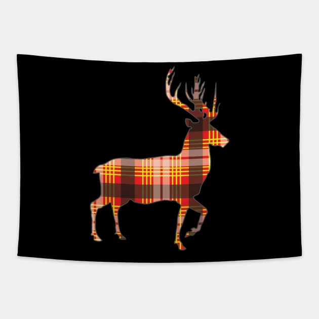 Red, Yellow and Black Tartan Scottish Stag Silhouette Tapestry by MacPean