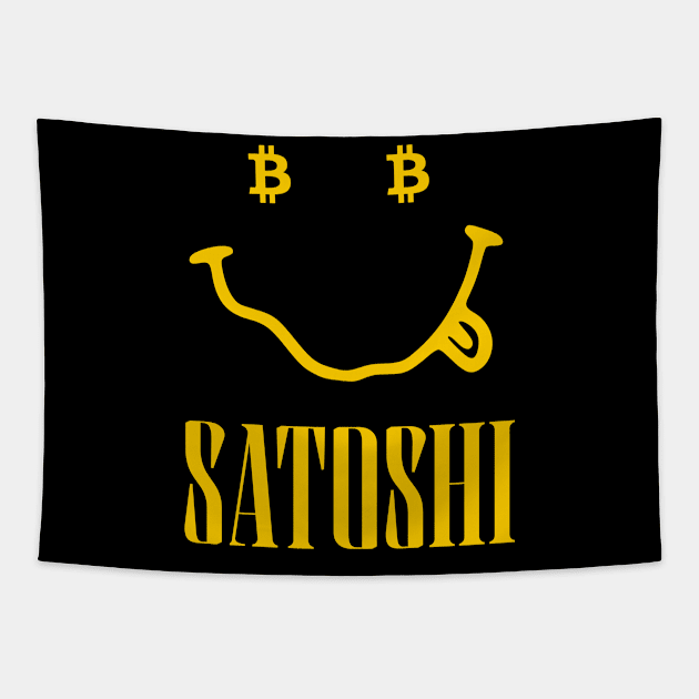 Satoshi Smille Bitcoin Tapestry by Sanja Sinai Art