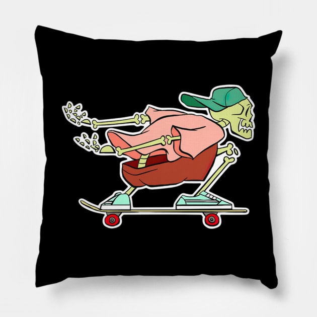 Skateboarding Skeleton Pillow by irvtolles