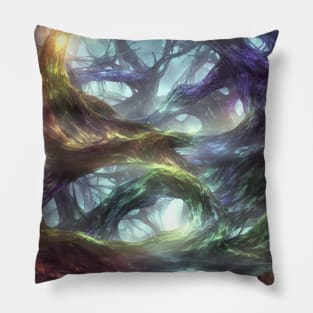 Ai Generated Art Scenery - Colourfull mystical Forest with beatiful lighting Pillow