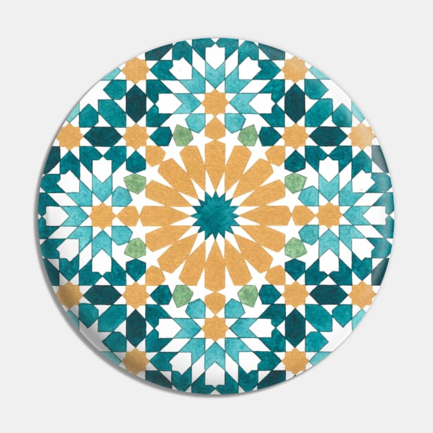 Moroccan Zellige artwork in Green and Gold Pin by LieveOudejans