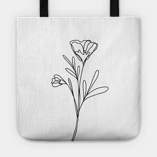 Wildflower Botanical Line Art | Elegant Floral Leaf Design Tote