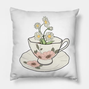 Spring Cottagecore Daisy Tea Cup Pillow