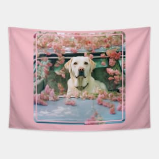 Lovable Dog And Flowers Tapestry