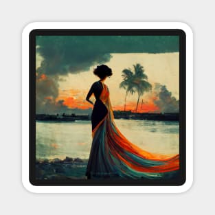 Elegant woman and sunset on Caribbean Magnet