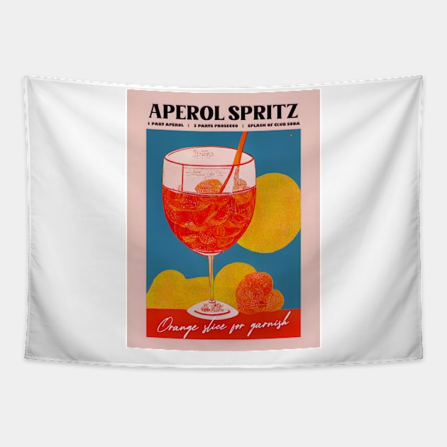 Retro Aperol Spritz Poster Pink View Homebar, Kitchen Bar Prints, Vintage Drinks, Recipe, Wall Art Tapestry by BetterManufaktur