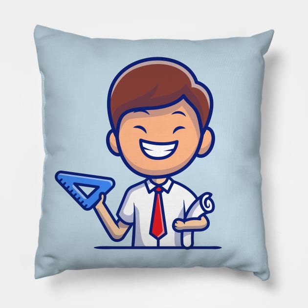 Male Architect With Triangle Ruler And Paper Roll Pillow by Catalyst Labs