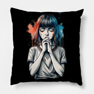 Painted cute shy anime girl Pillow