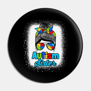 Autism Sister Messy Bun Puzzle Awareness Pin