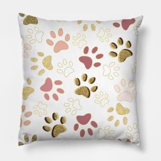 Rose Gold Colored Shining Paw Prints Pillow