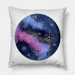 Galaxy with Snowflakes Pillow