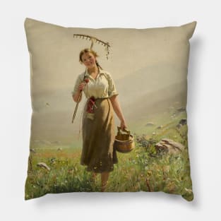 A Young Woman in the Meadow by Hans Dahl Pillow