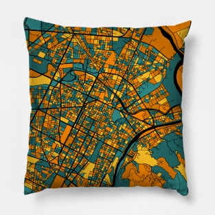 Turin Map Pattern in Orange & Teal Pillow