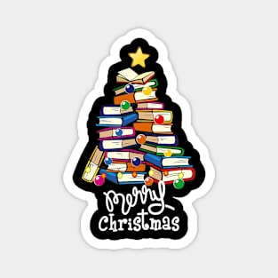 Merry Christmas Tree Love reading books Librarian nerd Magnet