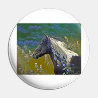 Mustang Horse in Wild Flowers Digital Art Pin