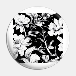 Vintage Floral Cottagecore Romantic Flower Design Black and White Pin