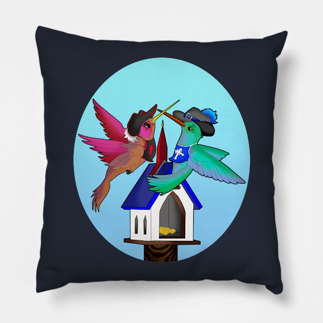 Muskateer Hummingbirds Pillow by lytebound