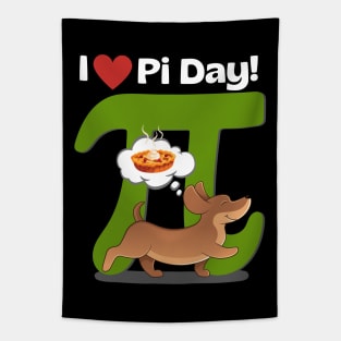 I Love PI Day Dachshund Green Tapestry