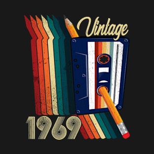 Vintage 1969 Cassette Tape Pencil Retro Classic Birthday T-Shirt