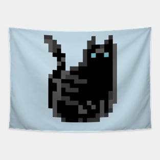 Cat Pixel Art - black teal Tapestry