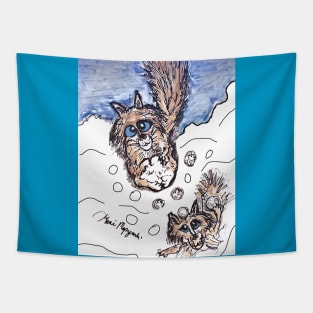 Foxes in a Snowball fight Tapestry