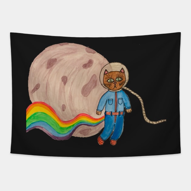 Space Cat Farting Rainbows Tapestry by LuvbuzzArt