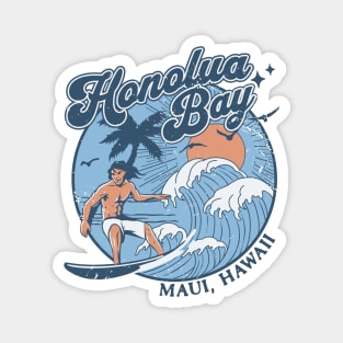 1970s Vintage Surfing Hanalei Bay, Kauai' Hawaii Retro Sunset // Old School Surfer // Surf Hawaii Magnet