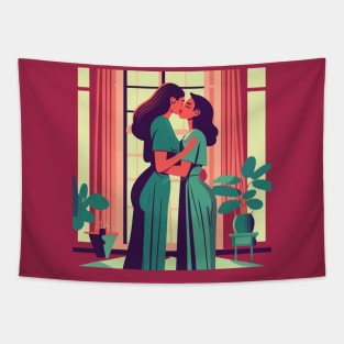 Retro Illustration of Lesbian Couple Tapestry