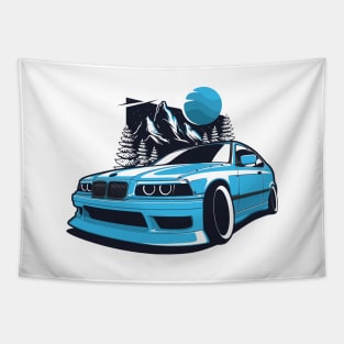 Blue E36 Compact Drift Mountains Tapestry