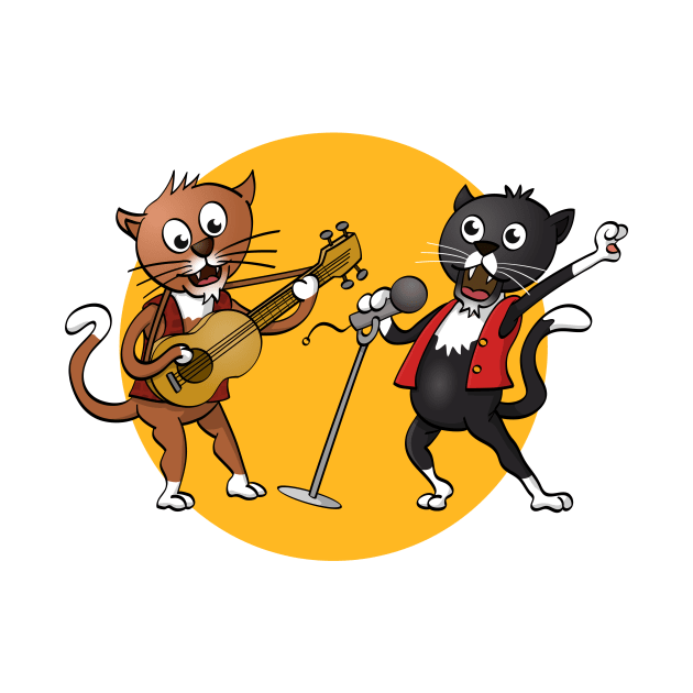 Funny illustration of two cats singing and playing a guitar. by Stefs-Red-Shop