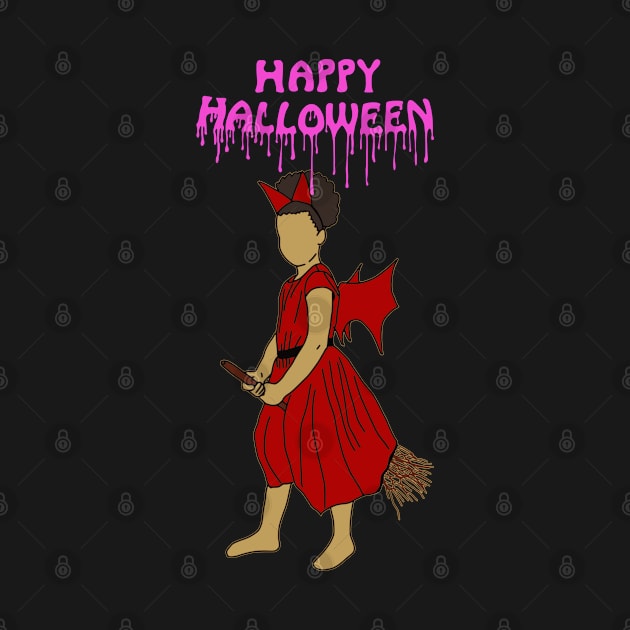 Happy halloween witch on broom pink by DigillusionStudio