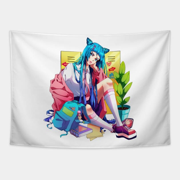 Anime Japanese school girl Tapestry by AnGo